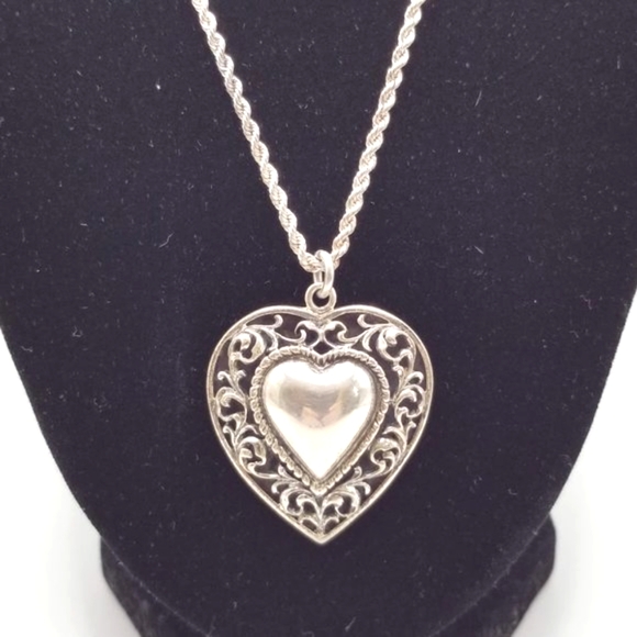Vintage Danecraft Sterling Silver Filigree Heart Necklace READ